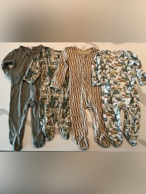 kate quinn Baby Footie Sleepers Set in Olive, Cream, and Tan Prints